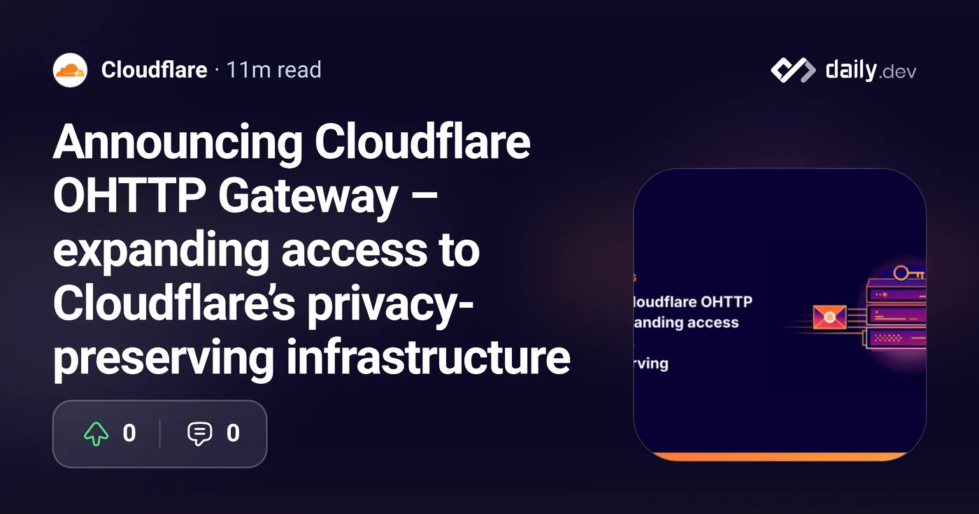 Summary card from daily.dev covering Cloudflare OHTTP Gateway closed beta announcement.