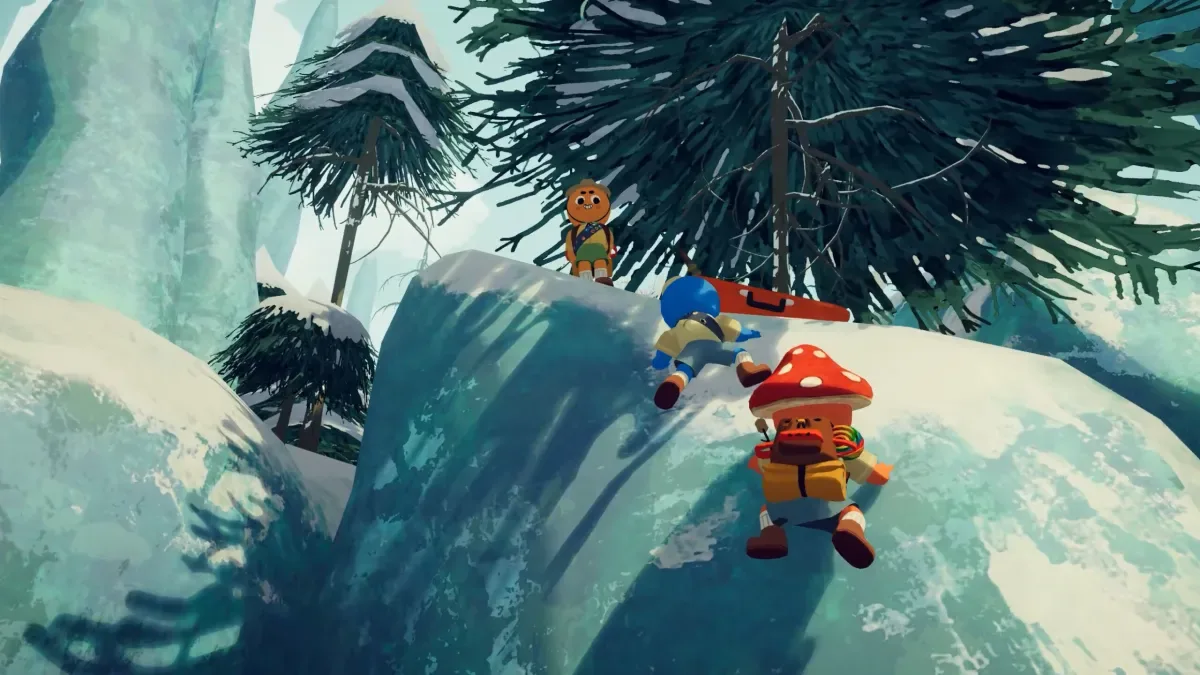 Climbing scouts navigate rugged cliffs in the co-op climbing game Peak.
