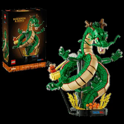 Official retail packaging for the Dragon Ball Lego set highlighting the Shenron build.