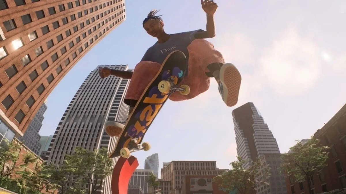 Skate gameplay screenshot showing character movement in an open park as EA Skate devs discuss player modifications