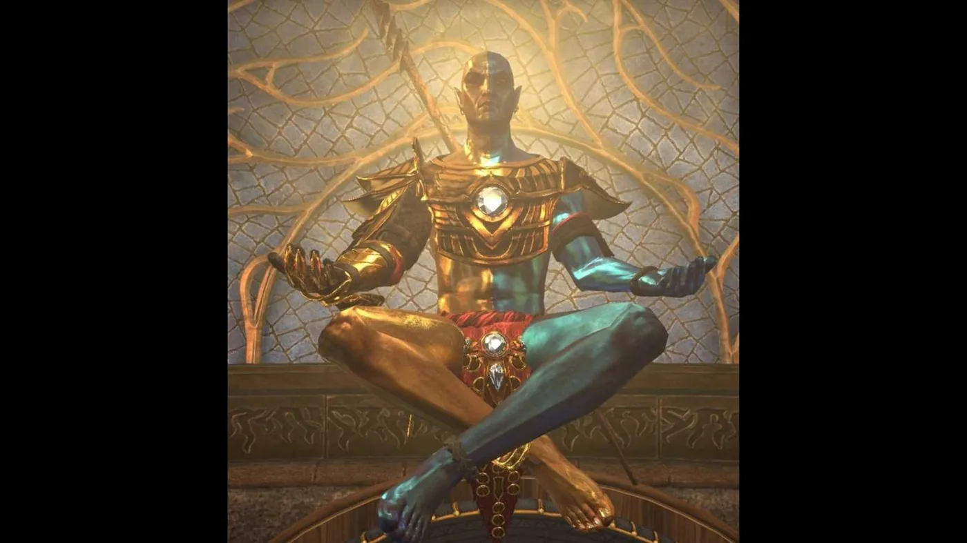 The city of Vivec and the Tribunal god in Elder Scrolls Online.