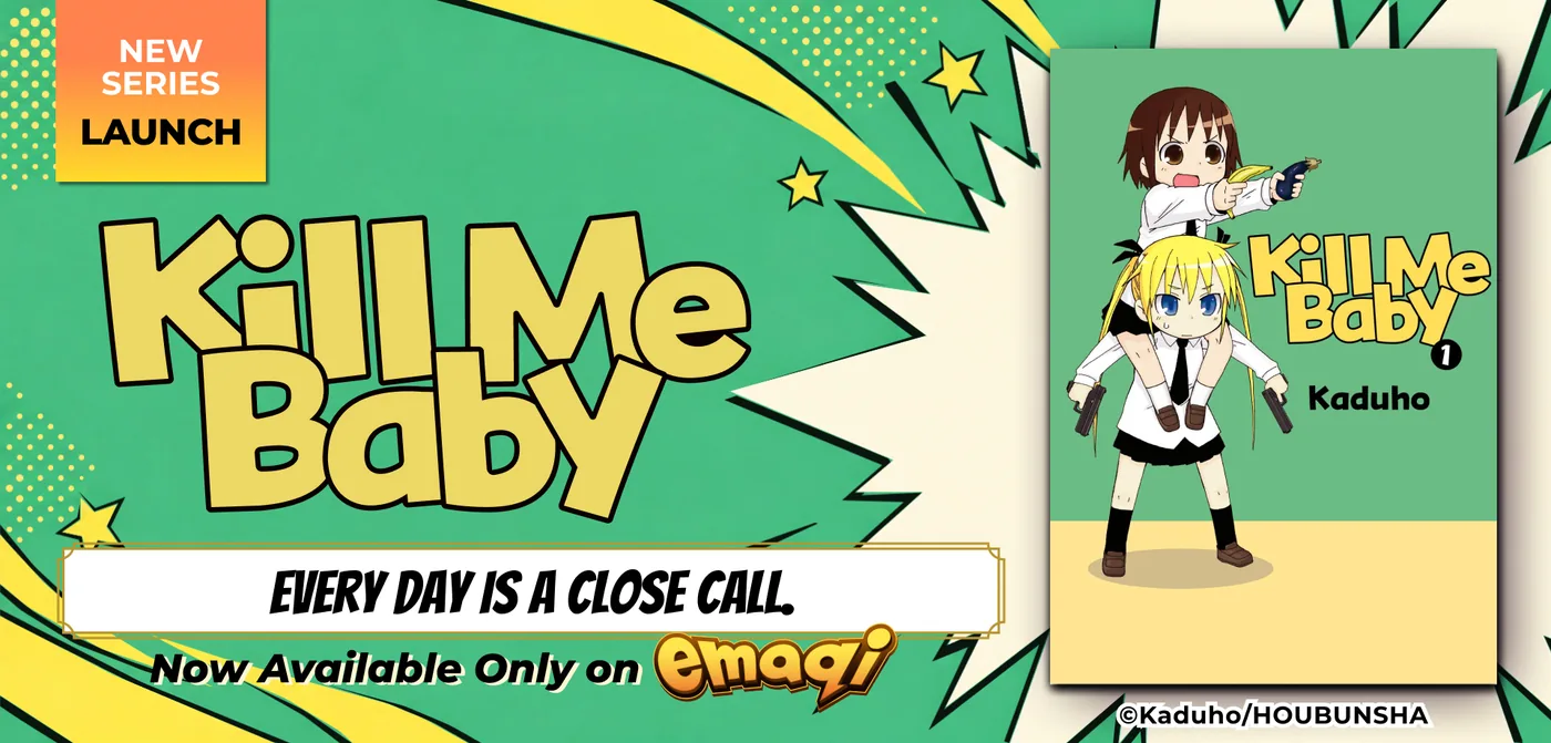 Promotional visual for the Kill Me Baby four-panel comedy manga.