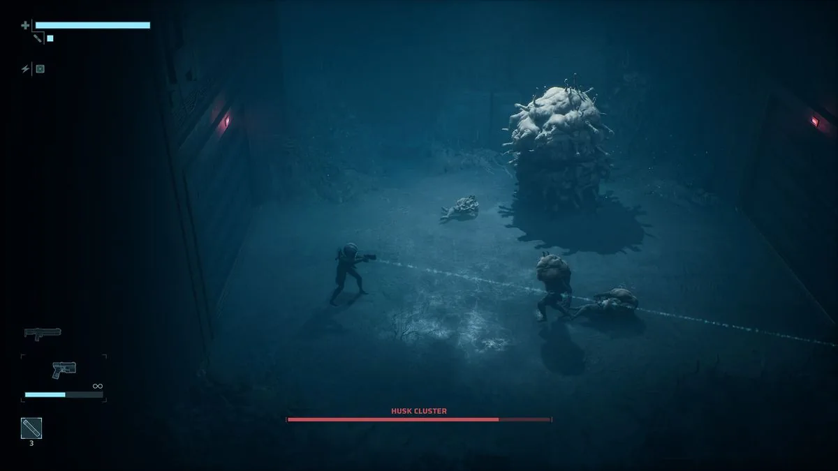 Cel confronts additional enemy mobs during a Husk Cluster boss fight in End of Abyss review.