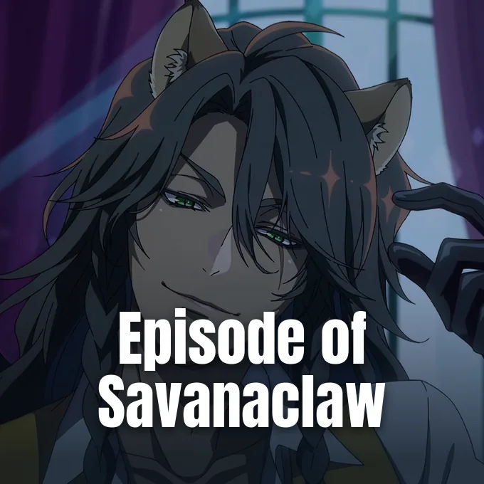 An anime male character with lion ears and dark hair smirking in a dramatic indoor scene.