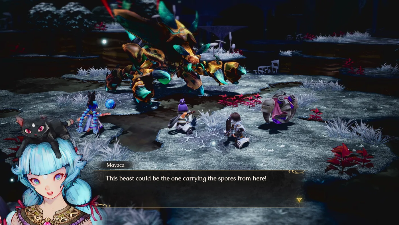 Exploration scene in Ambulis showing party members navigating forest pathways