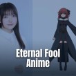 Voice actress Minori Fujidera next to the anime character design of Rina in dark attire.