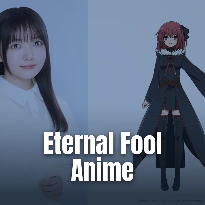 Voice actress Minori Fujidera next to the anime character design of Rina in dark attire.
