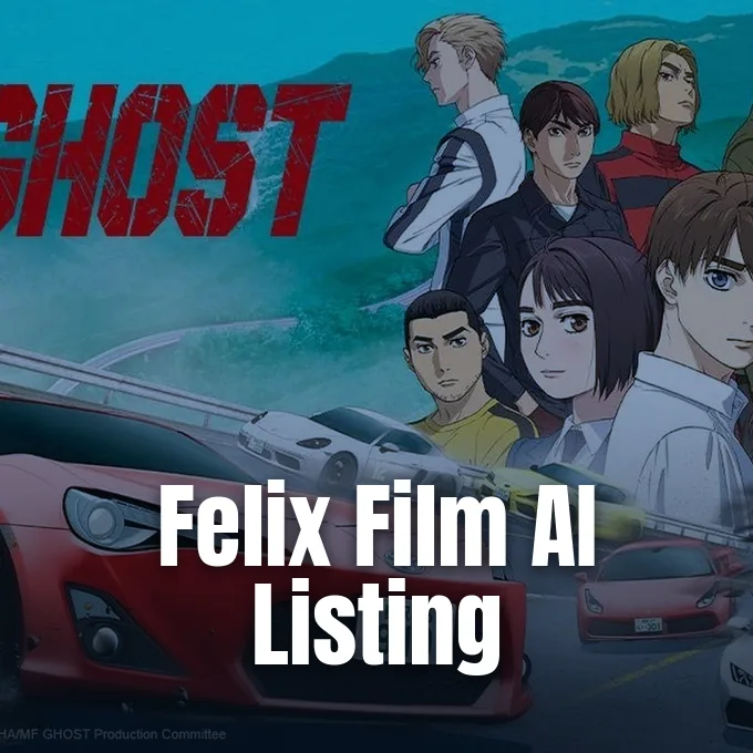 Anime characters standing beside sports cars on a mountain road with Felix Film production credits