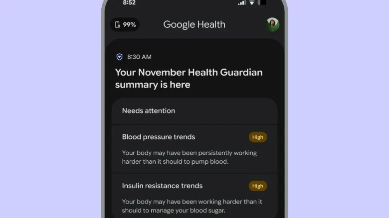 Monthly health summary card displayed inside the Google Health application.