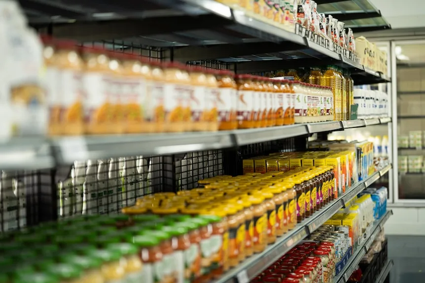Shelves stocked with grocery items during an investigation into food insecurity in Australia