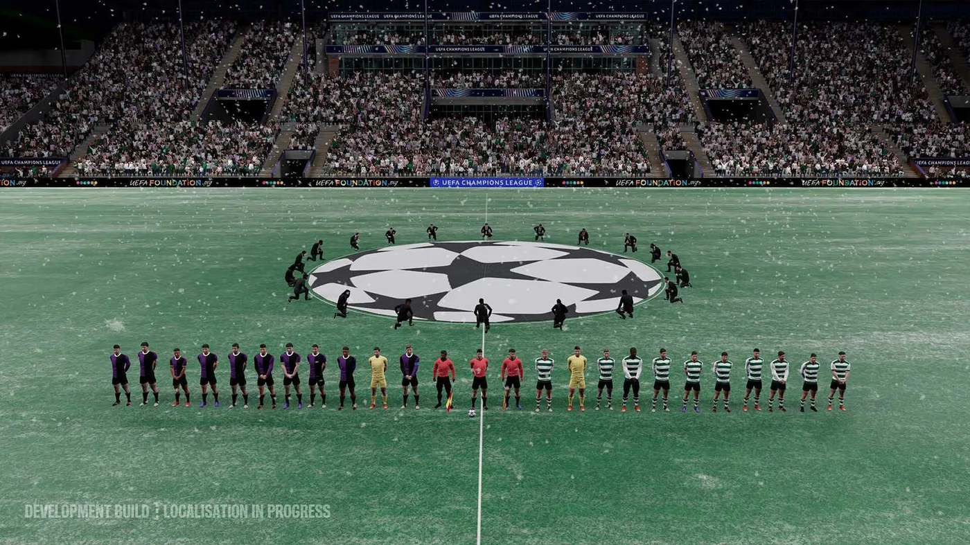 Match pitch view from Football Manager 27.
