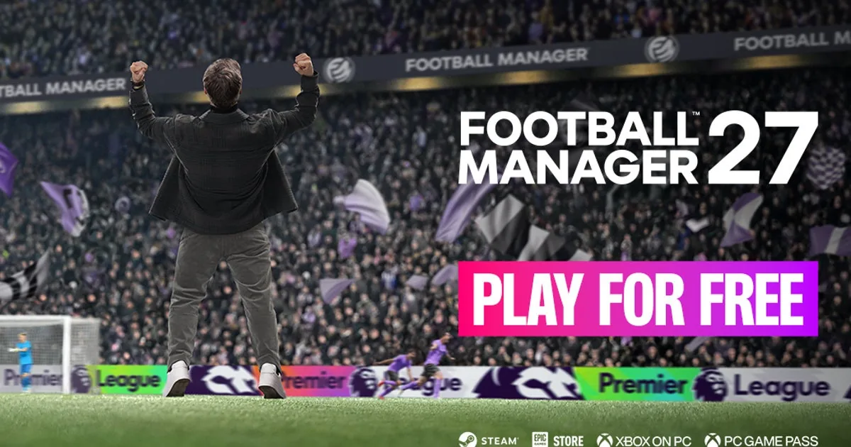 Promotional banner announcing the free play period for Football Manager 27.