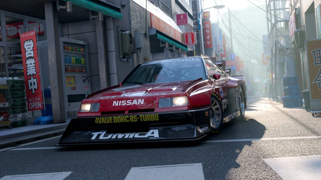 A sports coupe racing in a city district in Playground Games' open-world racer.