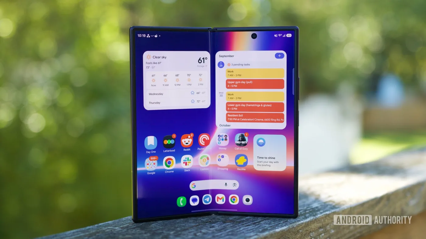Samsung Galaxy Z Fold 8 Ultra displaying its folding inner screen during hardware testing.