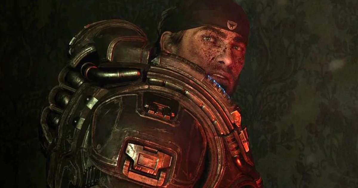 Marcus Fenix facing forward in combat gear during the Locust invasion.
