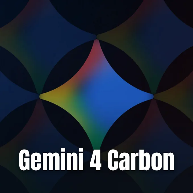 A colorful geometric four-pointed star pattern with blue, green, and red gradient reflections on a dark background.