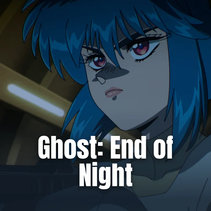 An anime character with blue hair and pink eyes looking determined against a dimly lit background.