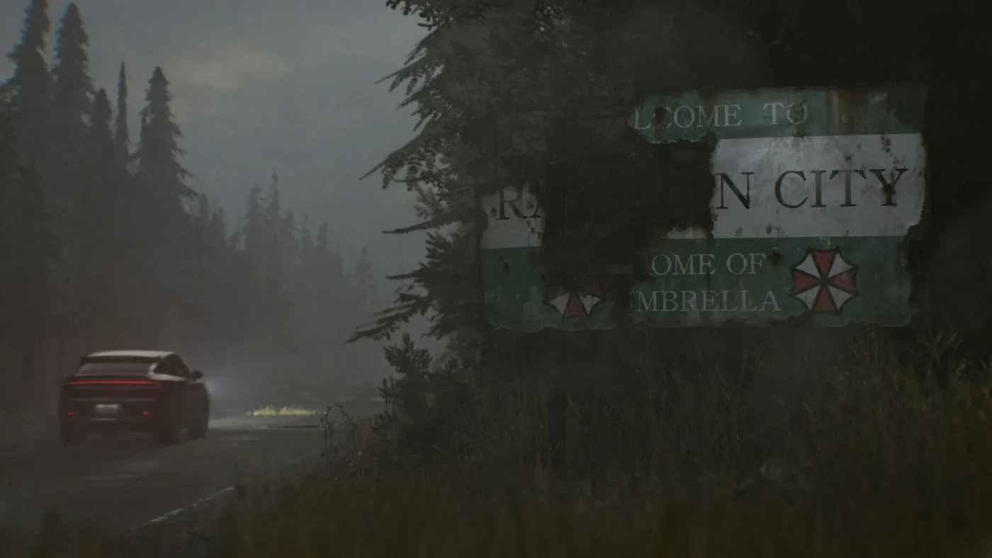 Raccoon City sign appearing in Resident Evil Requiem.
