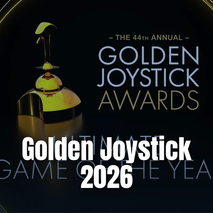 A golden joystick trophy set against a dark background featuring official award ceremony typography.