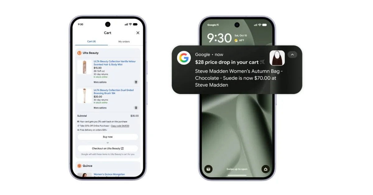 Google Search interface displaying a multi-retailer shopping tray.
