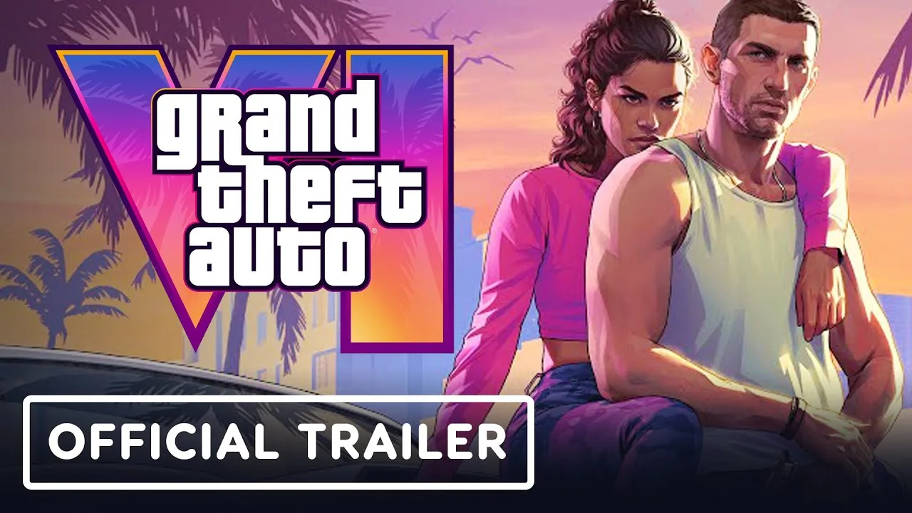 Official trailer still frame for Grand Theft Auto 6 showing scenes across Vice City.