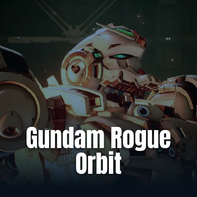 A close-up view of a detailed white and red mech suit preparing for battle.