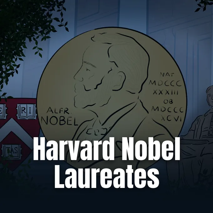 Header graphic for the Harvard Gazette feature exploring Harvard Nobel laureates.
