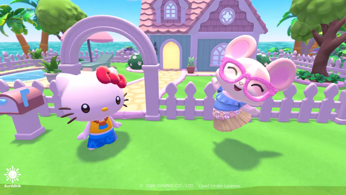 Completed multi-floor player home exterior in Hello Kitty Island Adventure.
