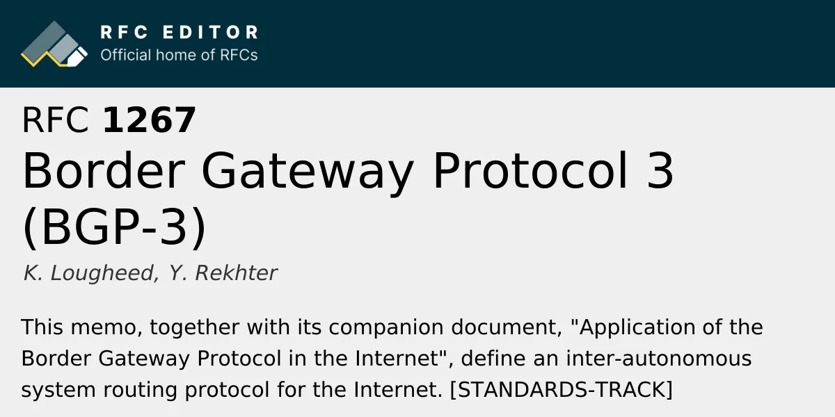 RFC 1267 title page defining Border Gateway Protocol 3
