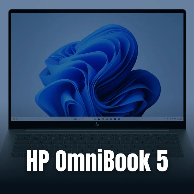 HP OmniBook 5 laptop promotional hardware showcase from HP.