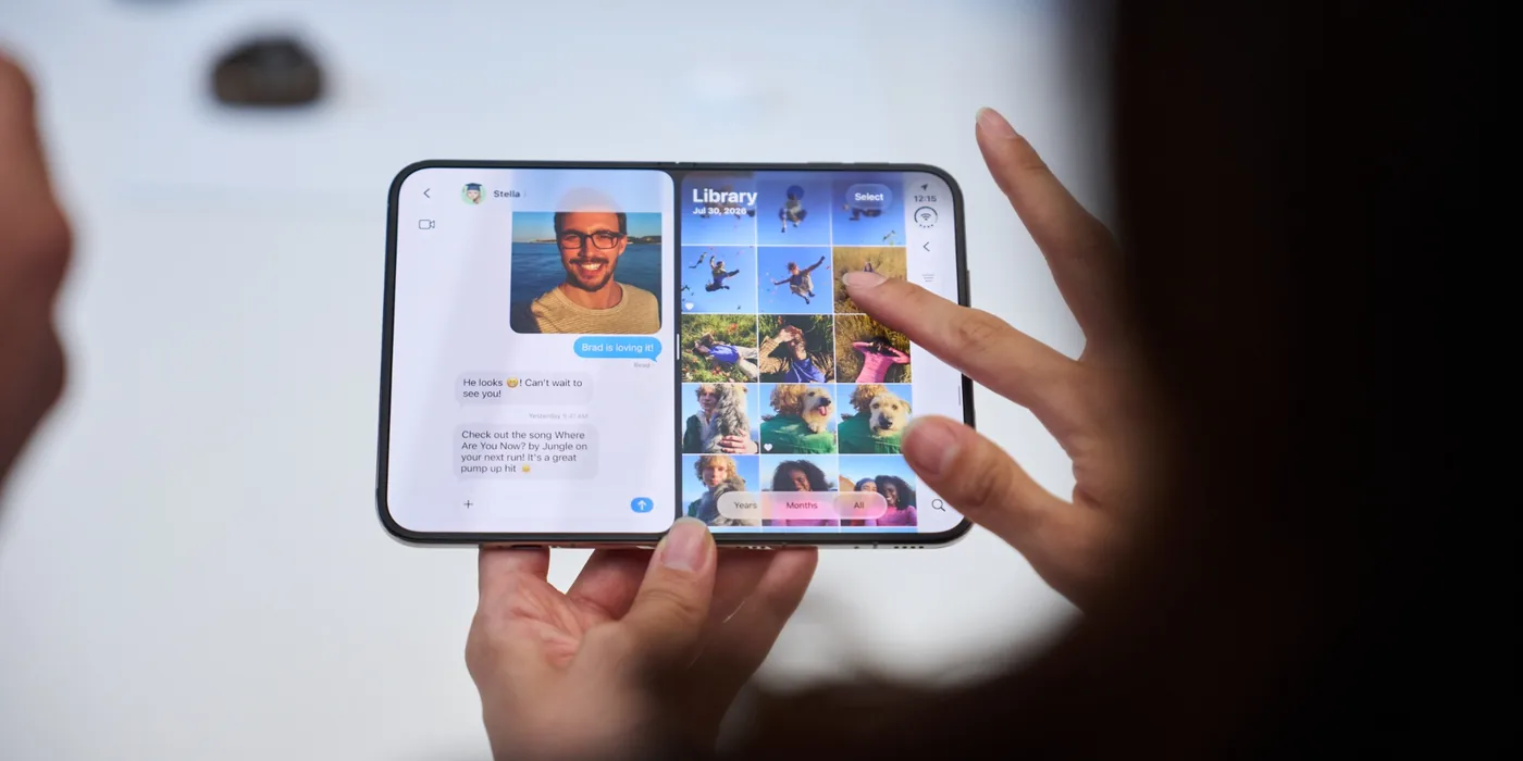 Official Apple presentation slide introducing the foldable iPhone Duo display architecture.