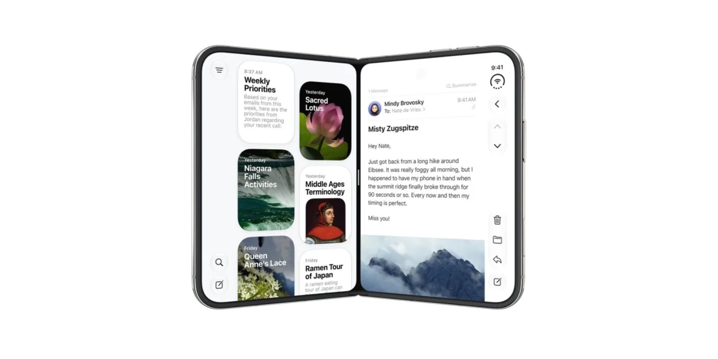 Demonstration of the inner screen of the iPhone Duo display running software interface elements.