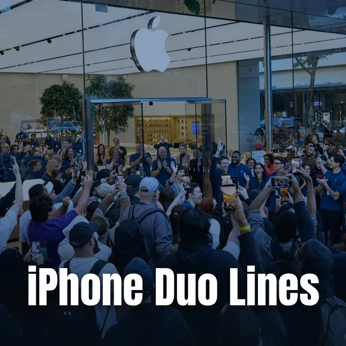 A large crowd of eager customers gathers outside a glass Apple Store during a product launch event.
