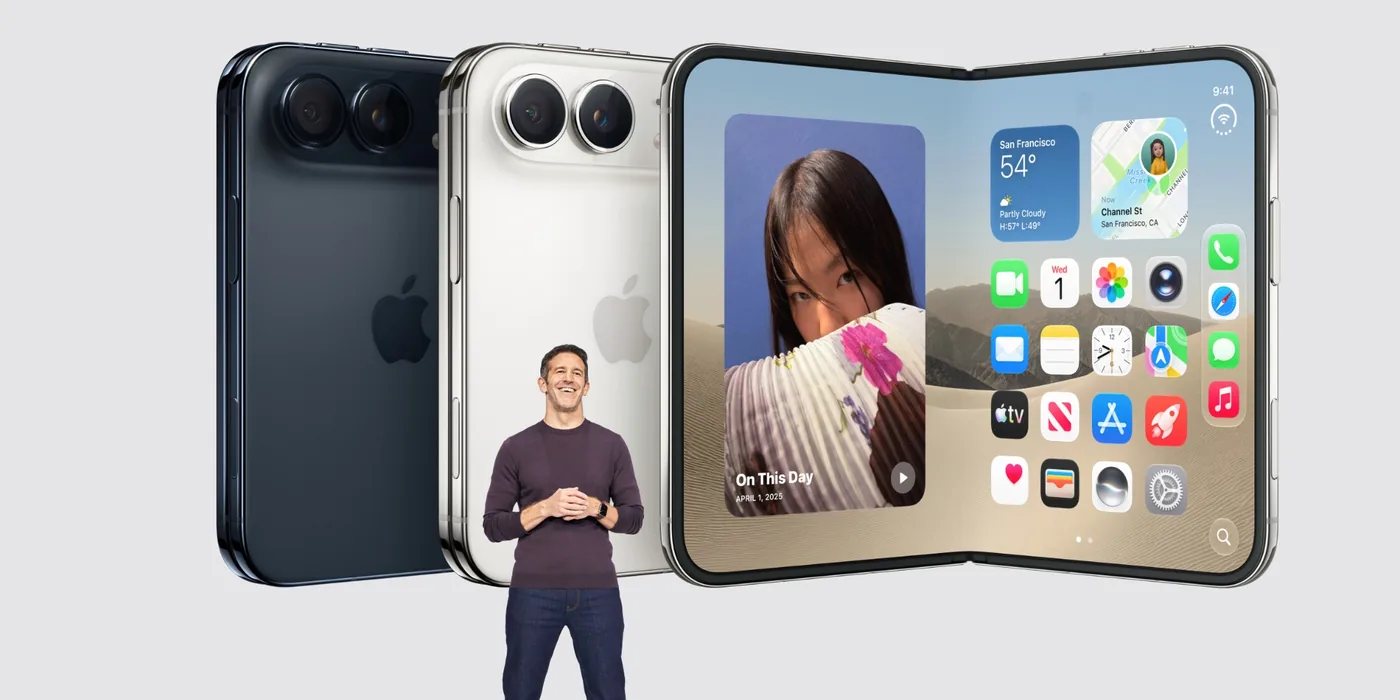 Apple CEO John Ternus introduces the foldable iPhone Duo during a keynote presentation.