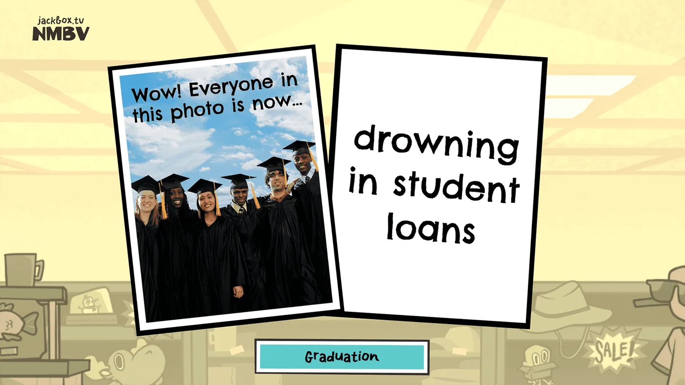 Gameplay screenshot of We Forgot a Card in Jackbox Party Pack 12 showing greeting card creation.