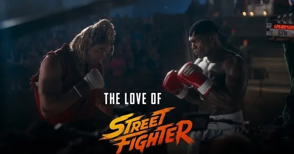 Promotional trailer still featuring the cast of the live action Street Fighter film.