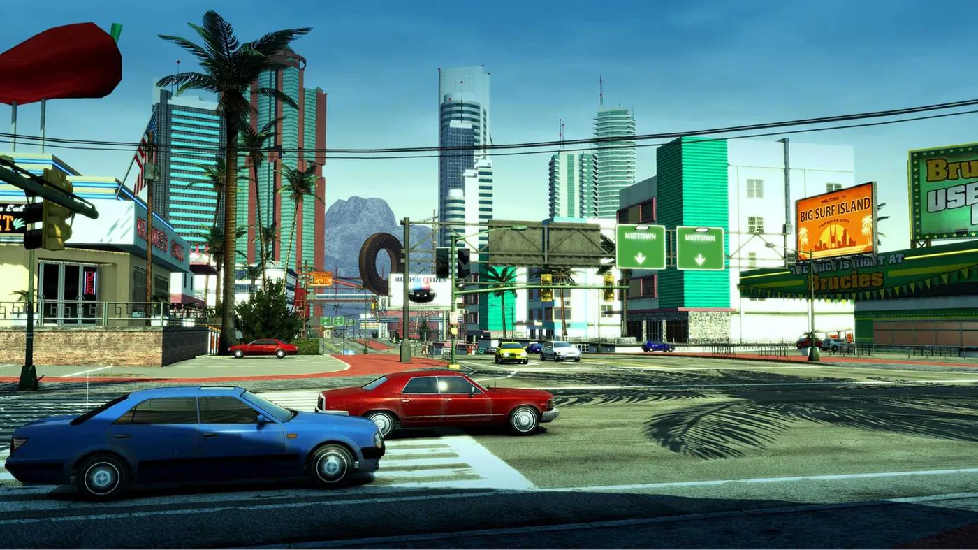 Gameplay screenshot from Burnout Paradise Remastered showing vehicle collisions.