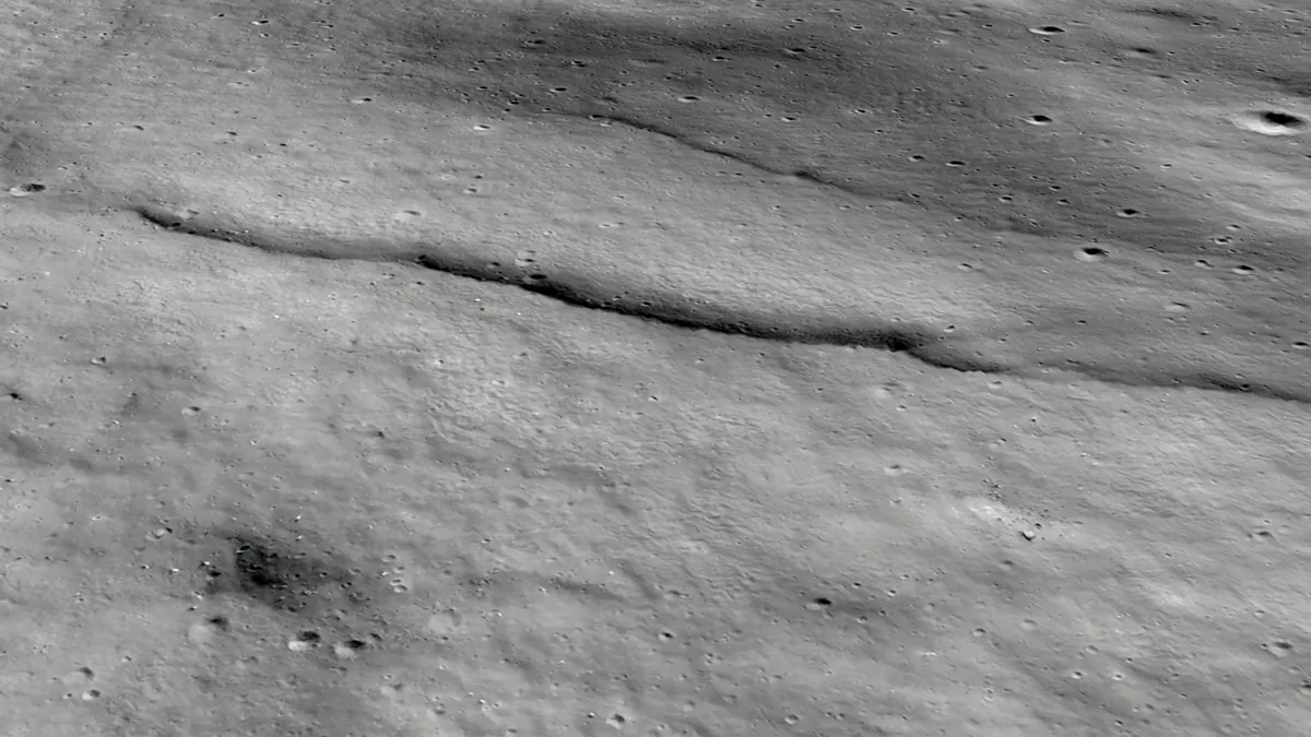 Lobate scarps on the lunar surface imaged by the Lunar Reconnaissance Orbiter Camera.