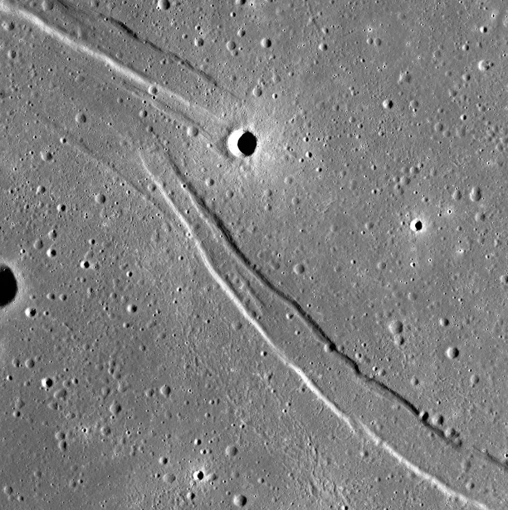 Rima Cauchy straight rille in Mare Tranquillitatis.