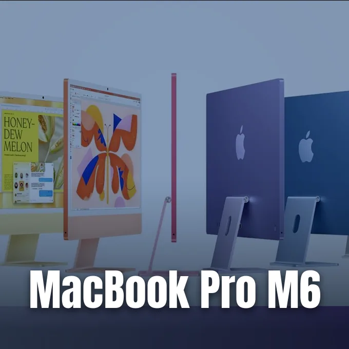 Multiple colorful iMac desktop computers displayed side by side against a clean studio background.