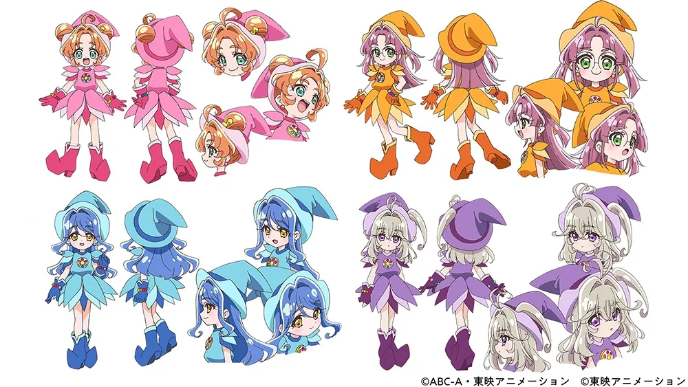 The four Star Detective Precure characters in witch apprentice costumes.