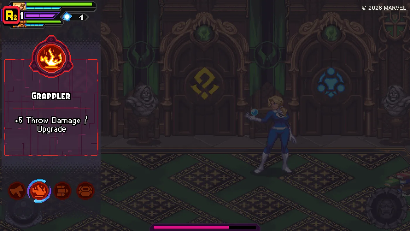 Gameplay scene from Marvel Cosmic Invasion Castle Doom mode.