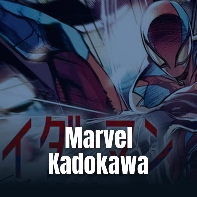 An action manga illustration depicting Spider-Man swinging alongside another hero in a stylized comic panel.