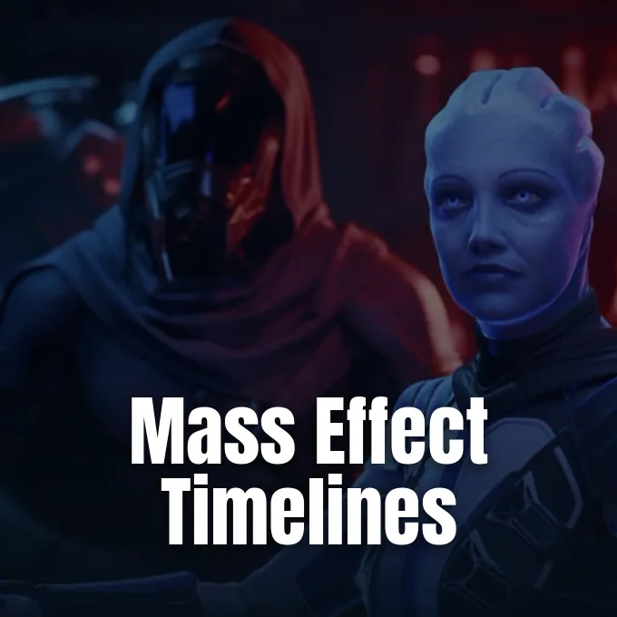 An Asari character standing alongside a hooded figure in a dark futuristic sci-fi setting.