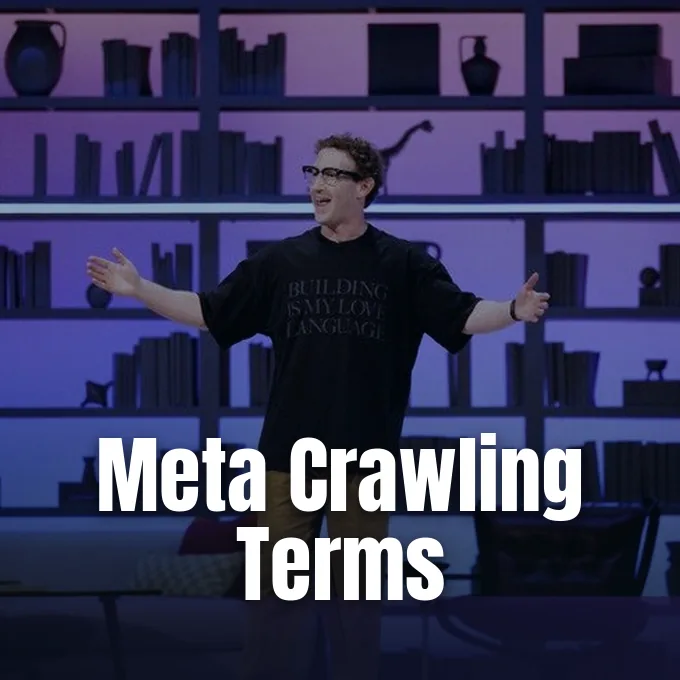Mark Zuckerberg speaks on a presentation stage with arms outstretched in front of a bookshelf backdrop