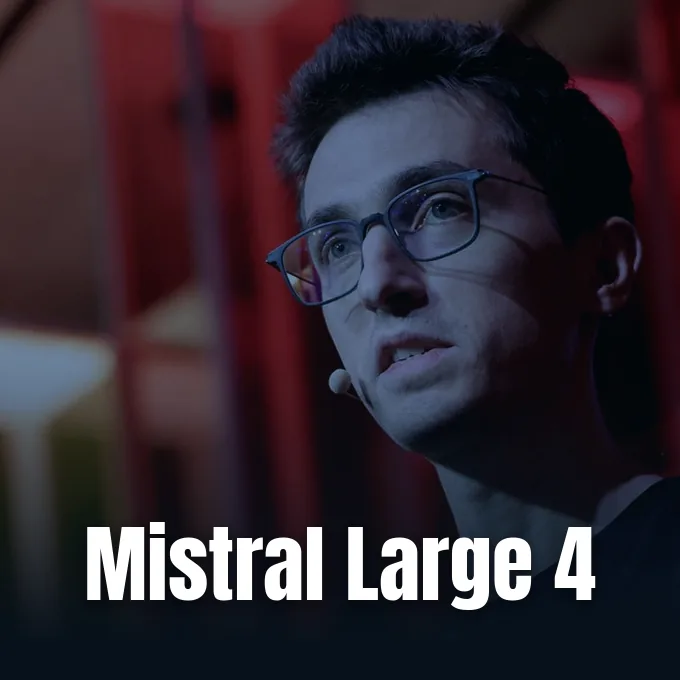 A close-up portrait of Mistral AI co-founder Arthur Mensch speaking at a tech event.