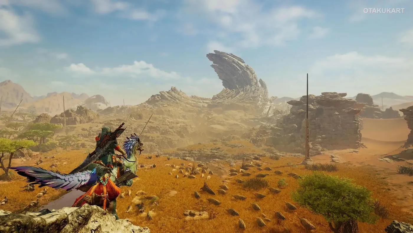 Monster Hunter Wilds gameplay shows changing weather and terrain across the Forbidden Lands.
