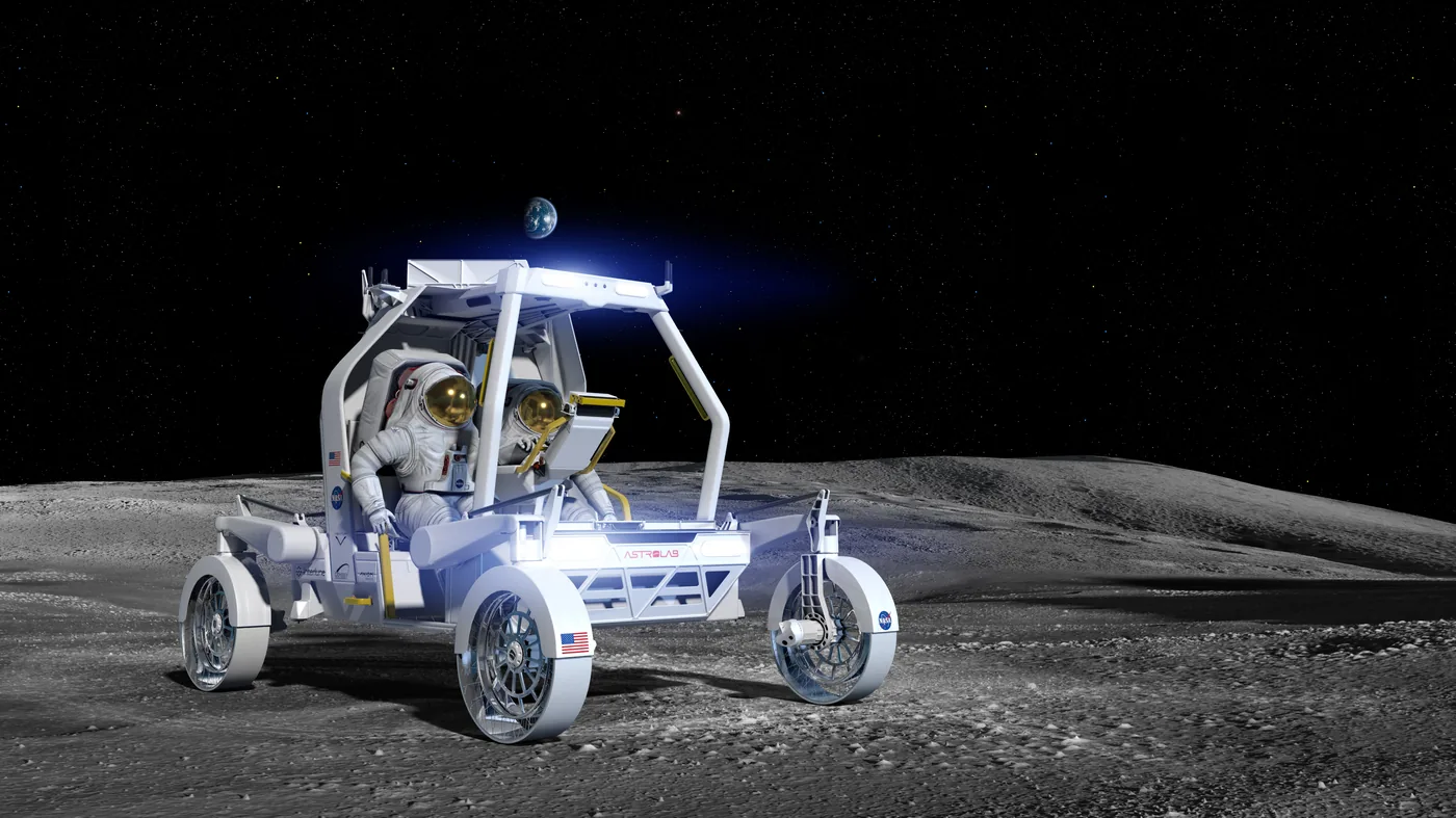 Concept rendering of two astronauts inside the Astrolab CLV-1 rover