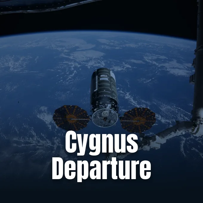 Northrop Grumman Cygnus spacecraft attached to the robotic arm above Earth during an orbital mission.