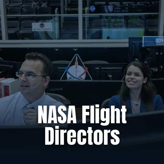 NASA flight directors supporting mission control operations at Johnson Space Center
